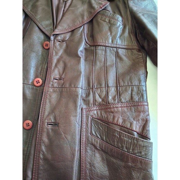VINTAGE 1970'S Europe Craft Import, Long Jacket, Burgundy, Size 40, Many Pockets - Picture 15 of 16